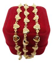 Choker Corações 4mm Joias Nobre Banhada a Ouro 45cm