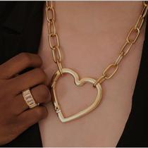 Choker Corrente Mosquetão fecho coração Elos grosso Folheado ouro 18k luxo Tendência Choker Corrente Mosquetão fecho coração Elos grosso Folheado ouro 18k luxo Tendência
