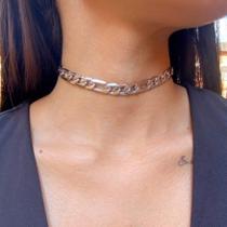 Choker Correntes em Aço Inox Prata Feminina - 39 cm com Extensor de 5 cm