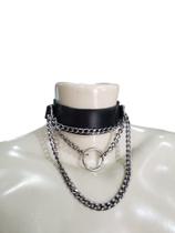 Choker couro com correntes