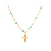 Choker Cruz Vazada Com Zircônia E Miçangas Coloridas Folheado A Ouro 18K Choker Cruz Vazada Com Zircônia E Miçangas Coloridas Folheado A Ouro 18K