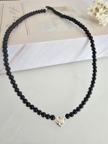 Choker de Pedra Ágata Negra Polida 4mm com Pingente Coração em Prata 925 Choker de Pedra Ágata Negra Polida 4mm com Pingente Coração em Prata 925