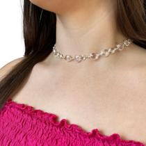 Choker de Prata 925 Colar Feminino Pedra Cristal 40cm Ajustável Banhado a Prata