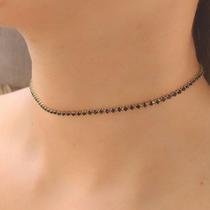 Choker De Strass Preto Folheado A Ouro18K