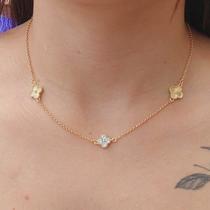 Choker De Trevo Com Zirconia Banhado A Ouro Choker De Trevo Com Zirconia Banhado A Ouro