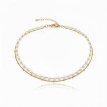 Choker Duplo 2 Fios Pérola com Bola Lisa Banhado em Ouro18k Choker Duplo 2 Fios Pérola com Bola Lisa Banhado em Ouro18k