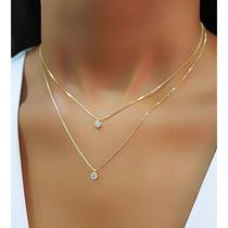 Choker Duplo Ponto de Luz Zircônia Cristal Banhado em Ouro18k Choker Duplo Ponto de Luz Zircônia Cristal Banhado em Ouro18k