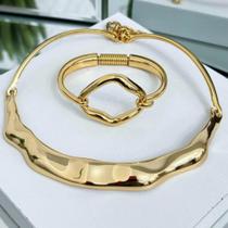 Choker e Bracelete Orgânico Banhado A Ouro 18k Choker e Bracelete Orgânico Banhado A Ouro 18k