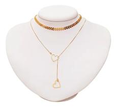 Choker E Colar Gravatinha Coração Folheado Choker E Colar Gravatinha Coração Folheado