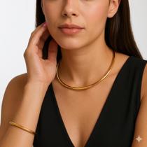 Choker e Pulseira Aro Premium 3,5mm Folheado a Ouro ou Prata Ajustável