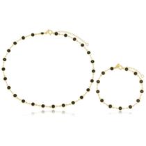 Choker e Pulseira Bolinha Preta e Dourada Banhada a Ouro 18k Choker e Pulseira Bolinha Preta e Dourada Banhada a Ouro 18k