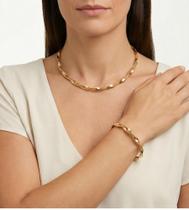 Choker e Pulseira com Aro Torcido Folheado Dourado ou Prata Feminino Ajustável