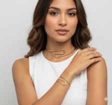 Choker e Pulseira Estilo Organic Orel Aro Ajustável Folheado em Dourado ou Prata