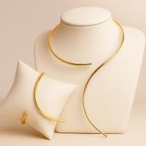 Choker e Pulseira Interrogação Elegante Ajustável Conjunto Feminino Folheado Ouro ou Prata