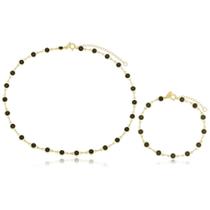 Choker E Pulseira Preta Banhada A Ouro 18K