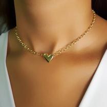 Choker Elo Português com Coração Liso Banhado a Ouro