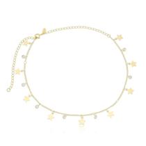 Choker Estrelas E Ponto De Luz Banhada A Ouro 18K