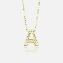 Choker Feminina com Pingente de Letra de Zircônia Colar 45cm Banhado a Ouro