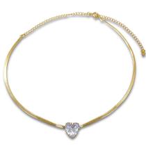 Choker Fita Lisa e Coração Zirconia Banhada Ouro 18k Semijoia Choker Fita Lisa e Coração Zirconia Banhada Ouro 18k Semijoia