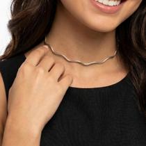 Choker Folheado Ondulado Ajustável Minimalista Folheado Dourado e Prata Choker Folheado Ondulado Ajustável Minimalista Folheado Dourado e Prata