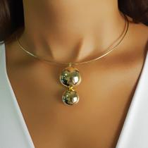 Choker Formas Aro Aberto com 2 Meia Bola Lisa Banhado a Ouro