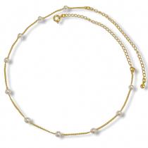 Choker Gargantilha Perolas e Corrente Banhada Ouro 18k Semijoia
