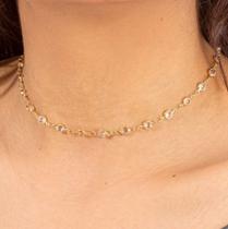 Choker Gargantilha Tiffany Pedra Cristal Banhado a Ouro 18k