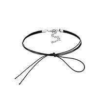 Choker Laço Boho com Fio Longo e Tiras Pretas Minimalistas