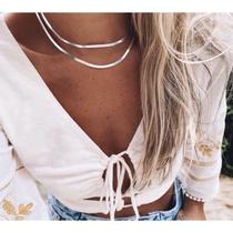 Choker laminada + colar feminino fio laminado a prata 925 c/ extensor antialérgico Premium