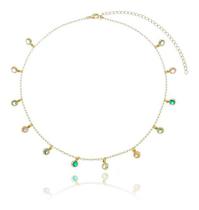 Choker Maria Corrente de Elos com Pedras Redondas Coloridas banhado em ouro 18k