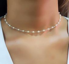 Choker Mini Bola em Pérola Banhado a Prata