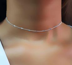 Choker Mini Corações Liso Banhado a Prata