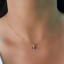 Choker Mini Nossa Senhora Aparecida Micro Zircônia Azul Banhado em Ouro18k