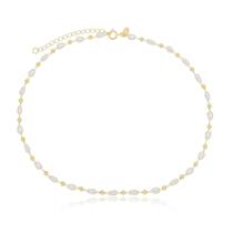 Choker Pérola E Bolinha Dourada Banhada A Ouro 18K