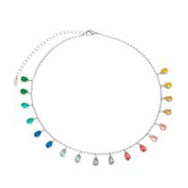 Choker piuka vivian gotas zircônias coloridas folheada em ródio branco