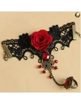 Choker Preto Renda Flor Vermelha Acessório Gótico Feminino Choker Preto Renda Flor Vermelha Acessório Gótico Feminino