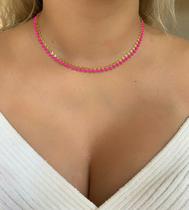 Choker Resina Pink Folheado A Oro