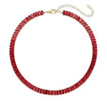 Choker Riviera Baguette Zircônia Rubi Banhado a Ouro