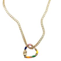 Choker Riviera com pingente coração cravejado de pedra zircônia banhado em ouro 18k