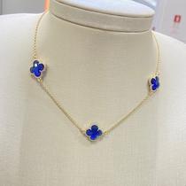 Choker Trevo Folheado A Ouro Azul Escuro Choker Trevo Folheado A Ouro Azul Escuro