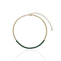 Choker Veneziana Dupla com Faixa de Riviera Esmeralda Banho Ouro 18K