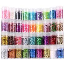 Chunky and Fine Glitter Mix, Estanoite 36 Cores Chunky Sequins & Fine Glitter Powder Mix, Iridescent Glitter Flakes, Cosmetic Makeup Glitter for Face Body Eye Nail Art, Loose Glitter for Resin Epoxy