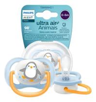 Chupeta Avent Ultra Air 0-6 Meses Menino Pinguim Azul Branco
