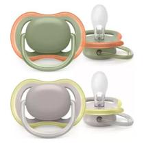 Chupeta Avent Ultra Air Dupla Cinza laranja e Amarelo Neutra 6-18m