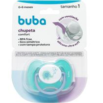 Chupeta Buba Comfort Ultra Soft Ventilação Tam 1 Com Tampa Protetora* de Bico Silicone Para Bebê 0-6 meses