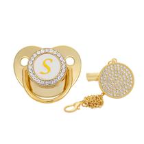 Chupeta de bebê 26 letras nome iniciais clipe chupeta de bebê de silicone chupeta dourada brilhante recém-nascido