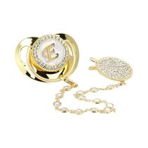 Chupeta De Silicone Dourada Com Clipe, Livre De BPA, 26 Letras Iniciais Do Nome, Chupeta Para Bebês