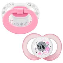 Chupeta Lolly Star Silicone Dia e Noite T2 Brilha no Escuro Rosa 2 Unidades