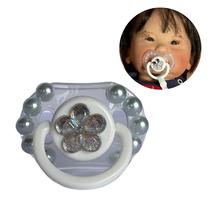 Chupeta Magnética Para Bebê Reborn Azul Com Pérolas + Prendedor de chupeta