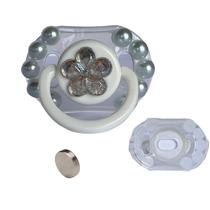 Chupeta Magnética Para Bebê Reborn Azul Com Pérolas + Prendedor